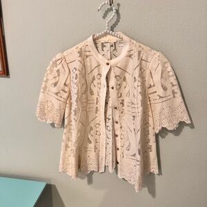 Anthropologie Floreat Cream Lace Short Sleeve Blouse
